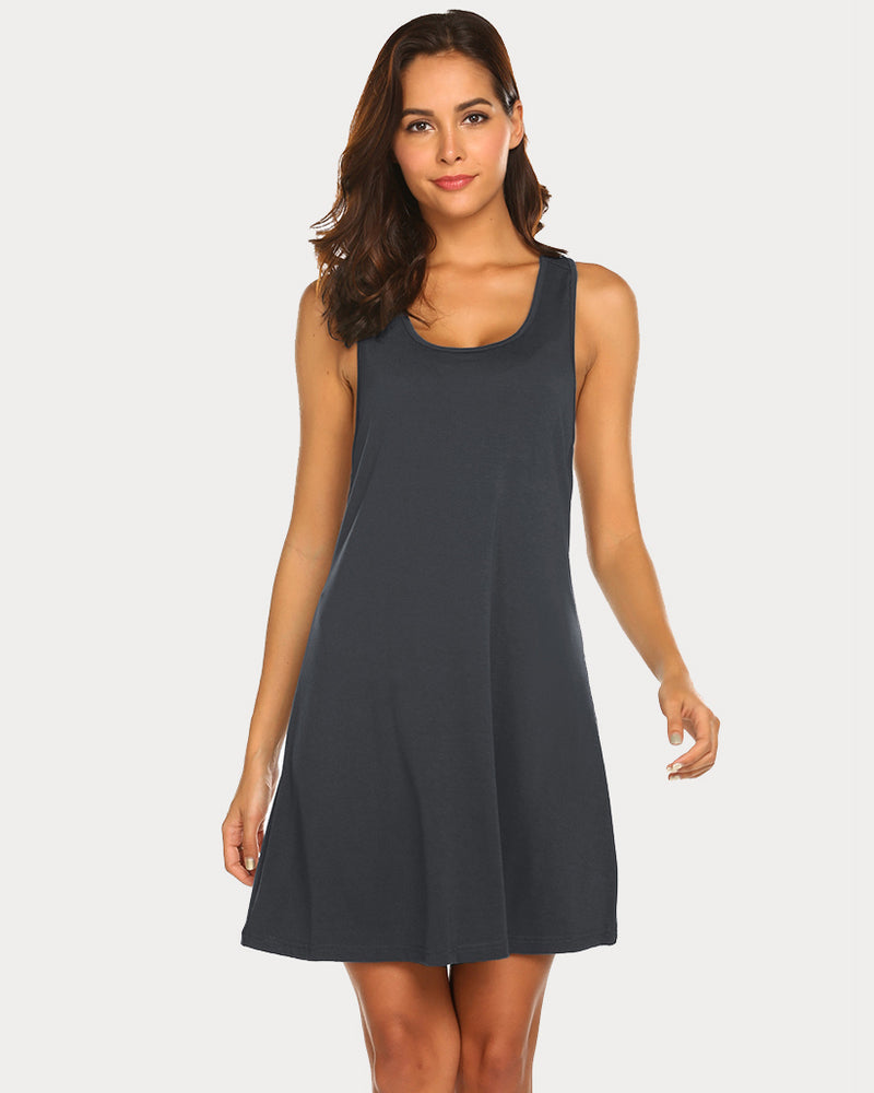 Slate Gray Racerback Tank Dress Nightgown - Soft Modal Sleep Dress for Women
