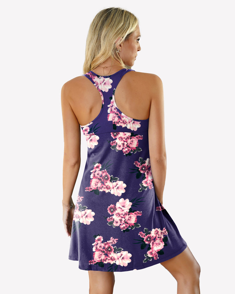 Navy floral racerback sleep dress, perfect for sleep. Pink flower print on soft modal nightie.