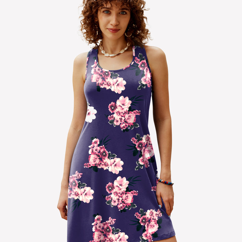 Navy floral racerback sleep dress for women. Comfortable modal nightie with vibrant floral pattern.