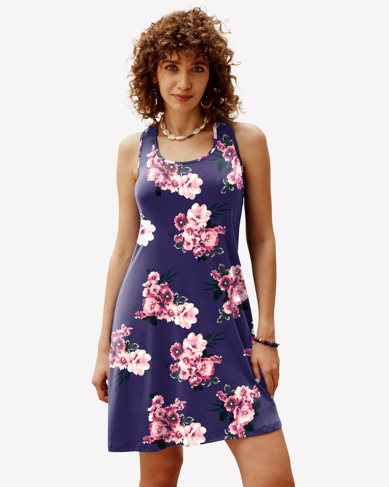 Navy floral racerback sleep dress for women. Comfortable modal nightie with vibrant floral pattern.