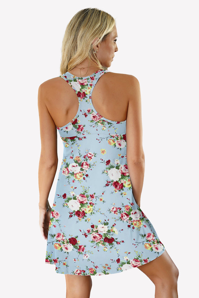 Blue floral racerback modal sleep dress. Comfortable nightie with rose pattern.