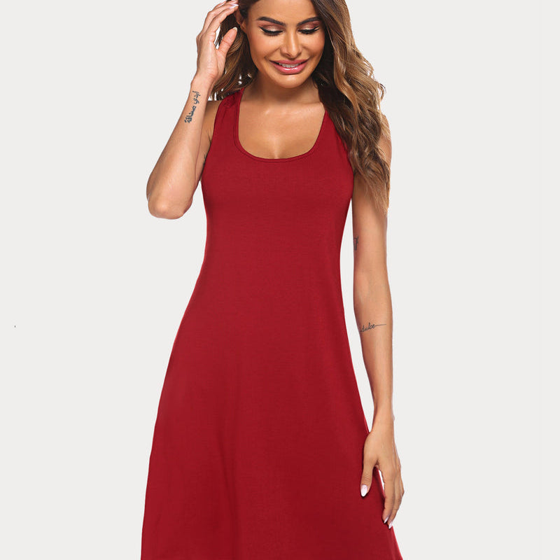 Red racerback modal nightgown. Soft sleep dress for women by Avidlove, comfortable and stylish.