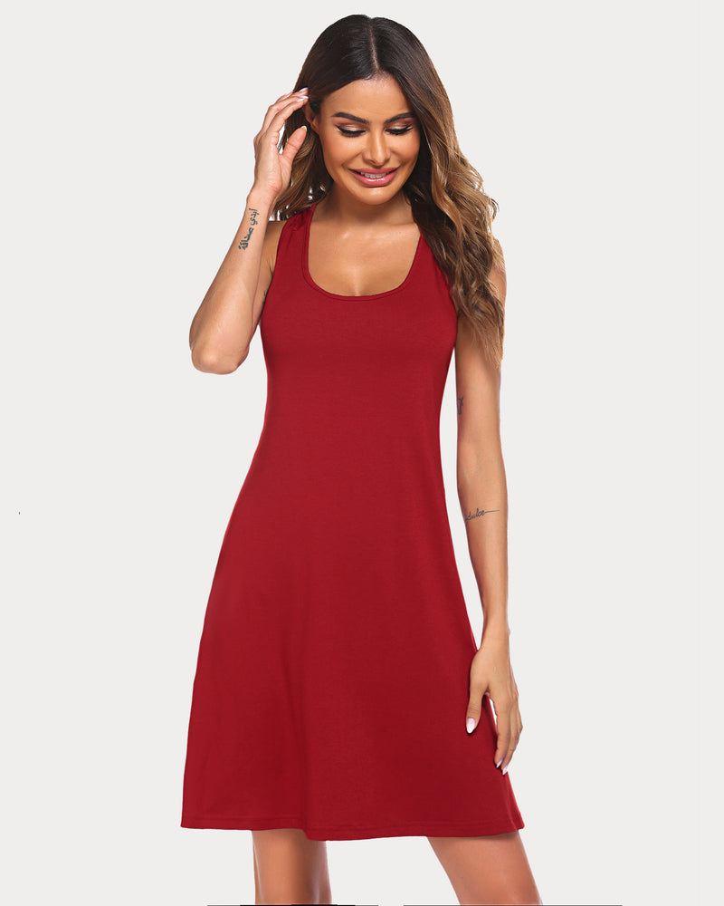Red racerback modal nightgown. Soft sleep dress for women by Avidlove, comfortable and stylish.