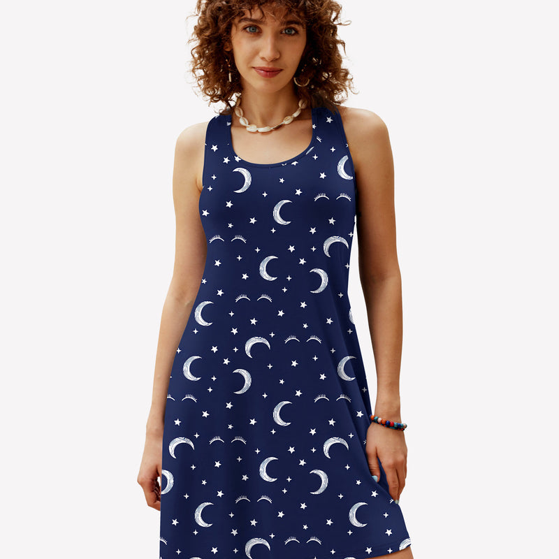 Constellation print racerback sleep dress by Avidlove. Comfortable modal nightie for women.