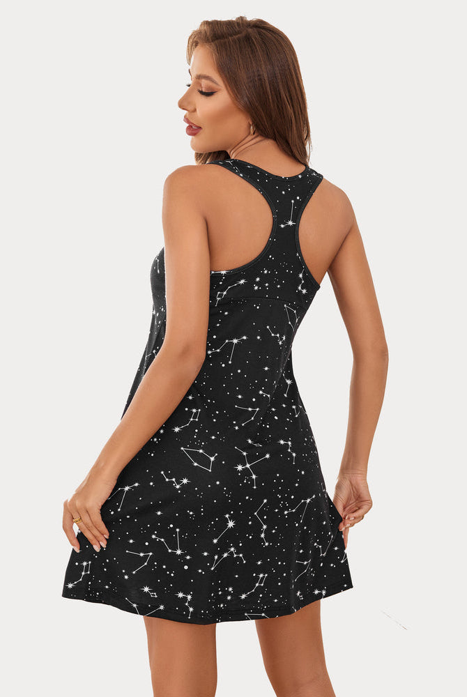 Constellation print racerback sleep dress. Soft modal nightie by Avidlove, comfortable sleepwear