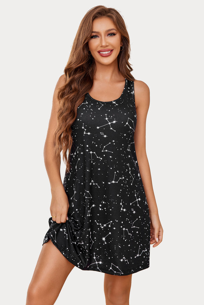 Constellation print racerback sleep dress. Soft modal nightie for women's sleepwear, by Avidlove.