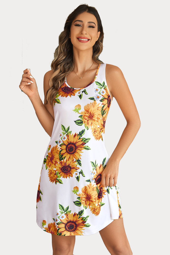 Sunflower print racerback sleep dress. Soft modal nightie, perfect for comfort.