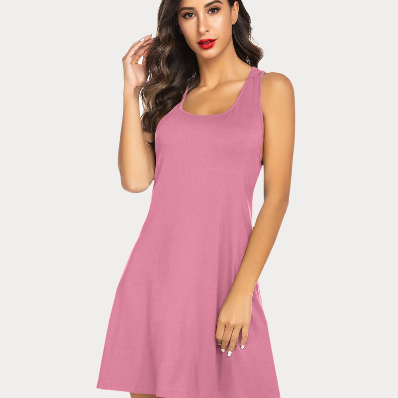 Pink Racerback Tank Dress Nightgown, modal sleep dress for women, comfortable Avidlove design.