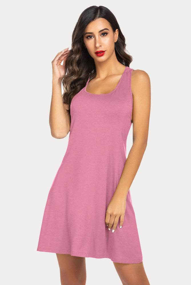 Pink Racerback Tank Dress Nightgown, modal sleep dress for women, comfortable Avidlove design.
