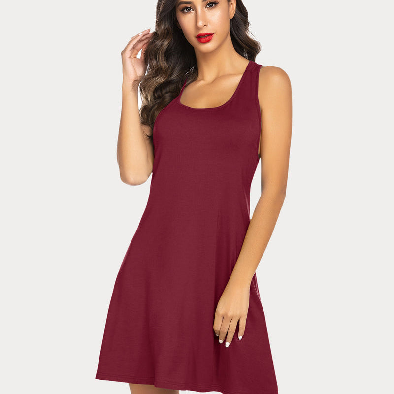 Burgundy racerback modal nightgown, soft and comfortable sleep dress for women by Avidlove.