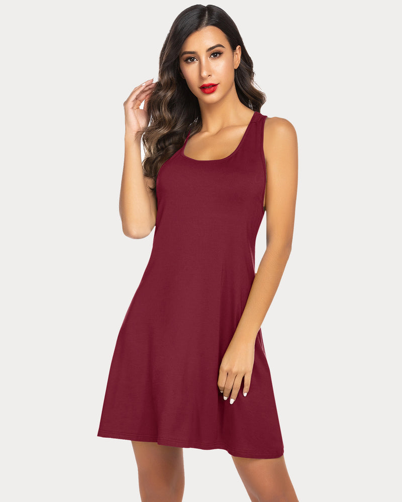 Burgundy racerback modal nightgown, soft and comfortable sleep dress for women by Avidlove.