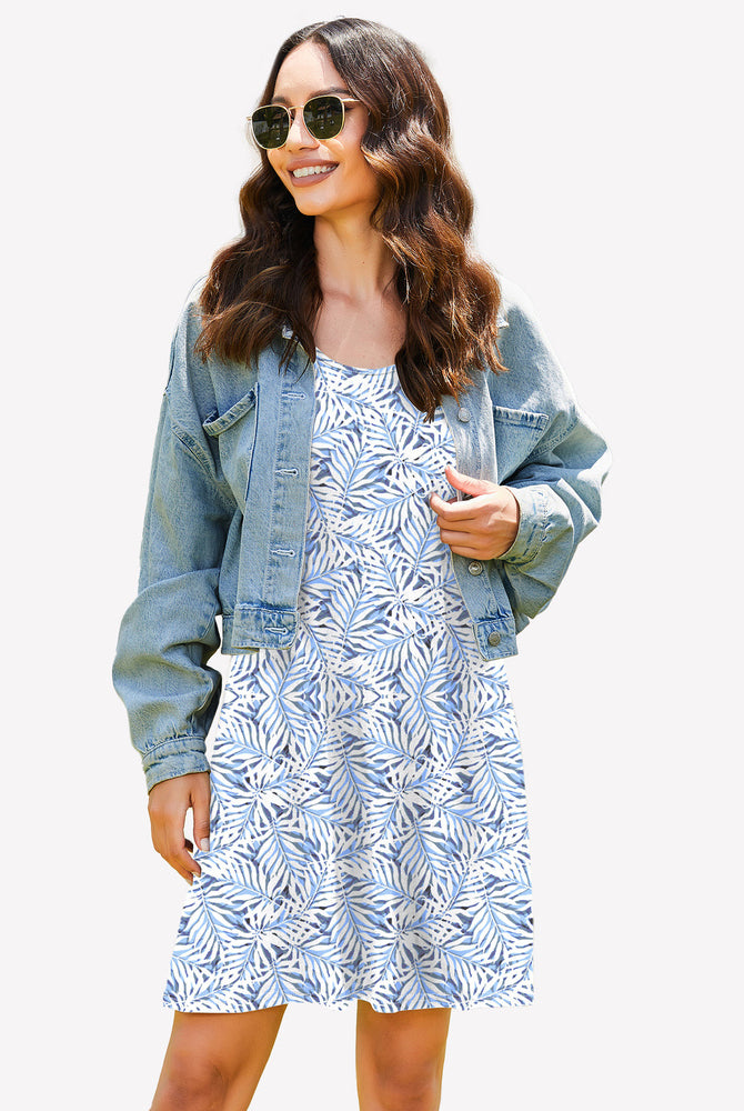 Blue leaf print racerback sleep dress. Soft, comfortable modal nightie for women.