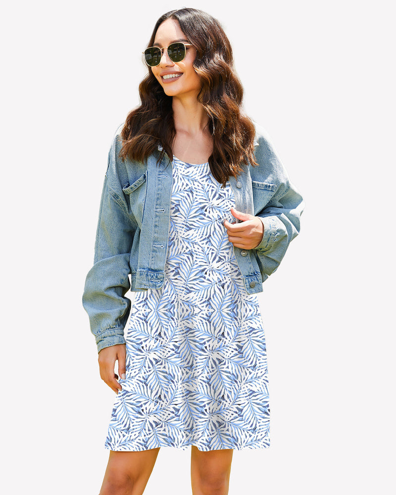 Blue leaf print racerback sleep dress. Soft, comfortable modal nightie for women.