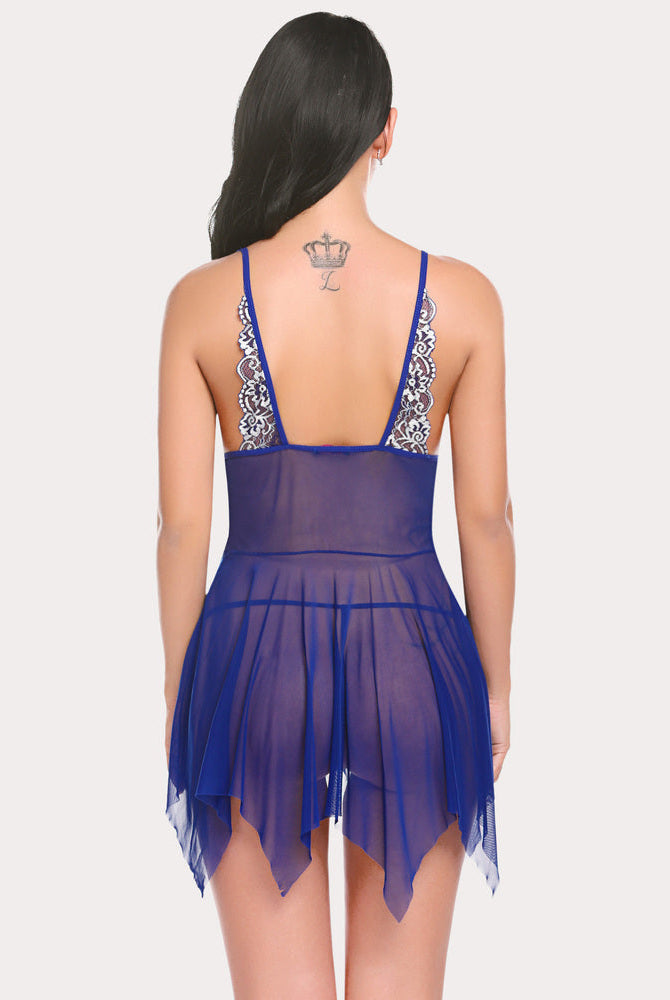 Avidlove blue babydoll lingerie set with lace strap details and asymmetrical hem