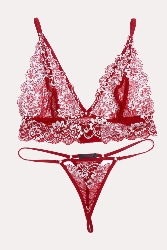 Avidlove red lace bra and panty set, floral lace design, sexy lingerie for women, comfortable design