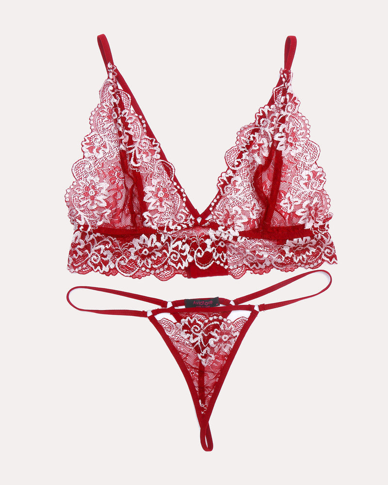 Avidlove red lace bra and panty set, floral lace design, sexy lingerie for women, comfortable design