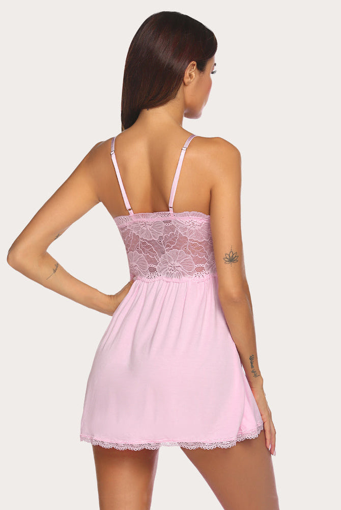 Light pink Avidlove lace modal V-neck sleep dress with adjustable straps. Comfortable and soft.