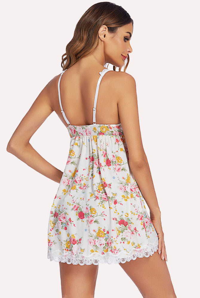 Floral lace nightgown with adjustable straps and lace trim, sexy lingerie.