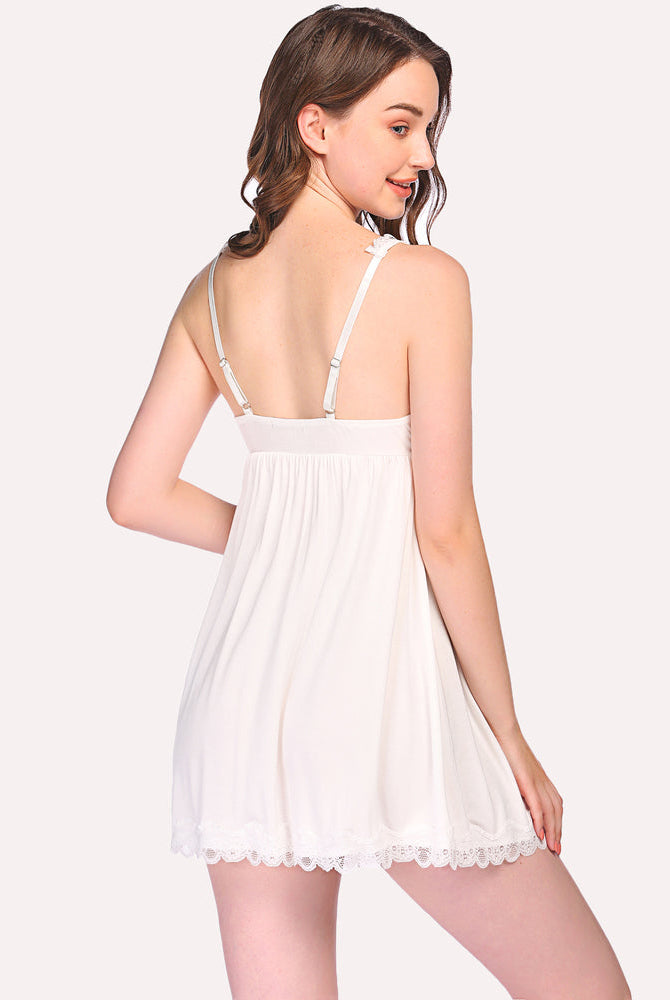 White Avidlove chemise full slip dress with lace trim and adjustable straps. Sexy lingerie.