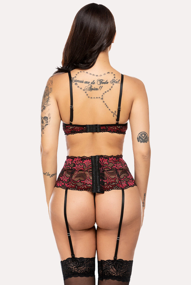 Red and black lace lingerie set. Romantic lingerie designed for confidence and every hot night.