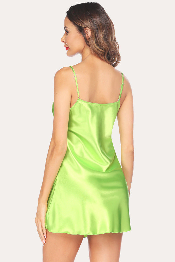 Lime Green Satin Mini Slip Dress with Adjustable Straps - Plus Size Lingerie