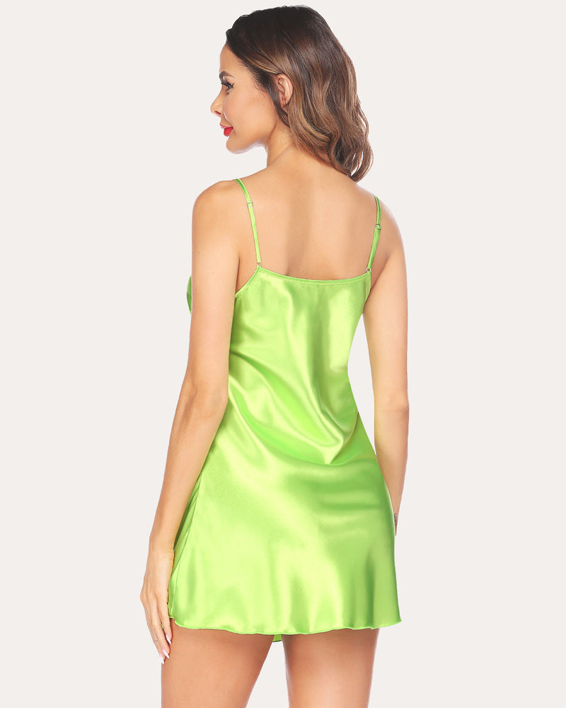 Lime Green Satin Mini Slip Dress with Adjustable Straps - Plus Size Lingerie