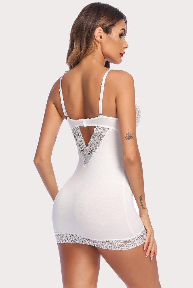 Avidlove White Lace Chemise, Bodycon Sleepwear with Lace Details and Adjustable Straps