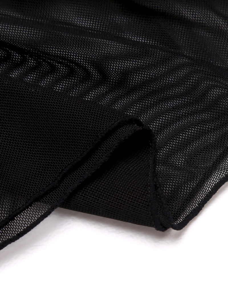 Black mesh skirt detail, part of a 3-piece lace bralette set, sheer design for intimate moments.