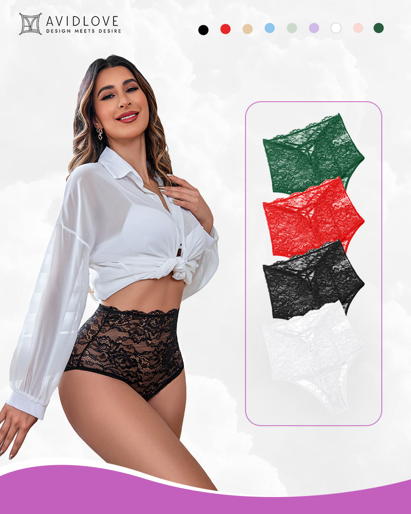 Avidlove high-waisted floral lace hipster panties. Multiple colors, semi-sheer. Shop sexy lingerie.