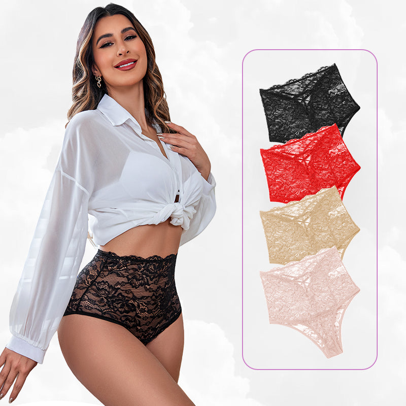 Avidlove high-waisted lace panties in black & other colors. Semi-sheer floral. Sexy lingerie.