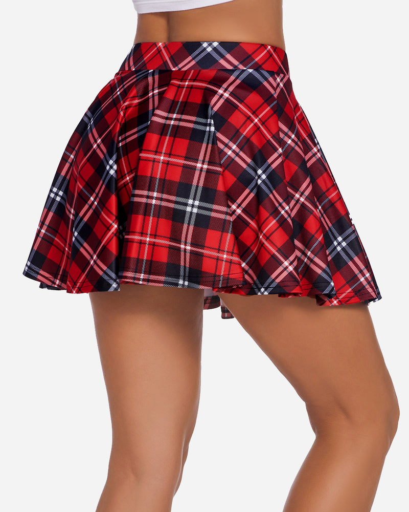 Red plaid A-line skirt, high waist, mini skirt, comfortable and breathable fabric.
