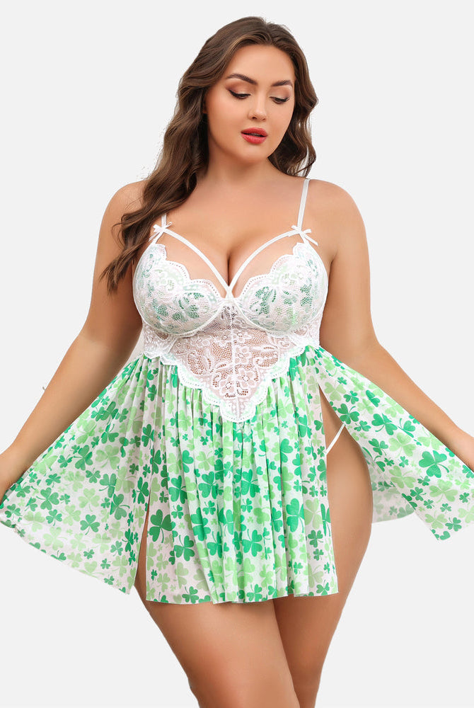 Plus Size Floral Babydoll Lingerie with Lace Cups and Adjustable Straps