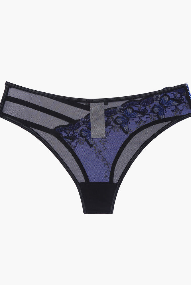 Avidlove blue mesh butterfly embroidered panties with black straps, sexy lingerie