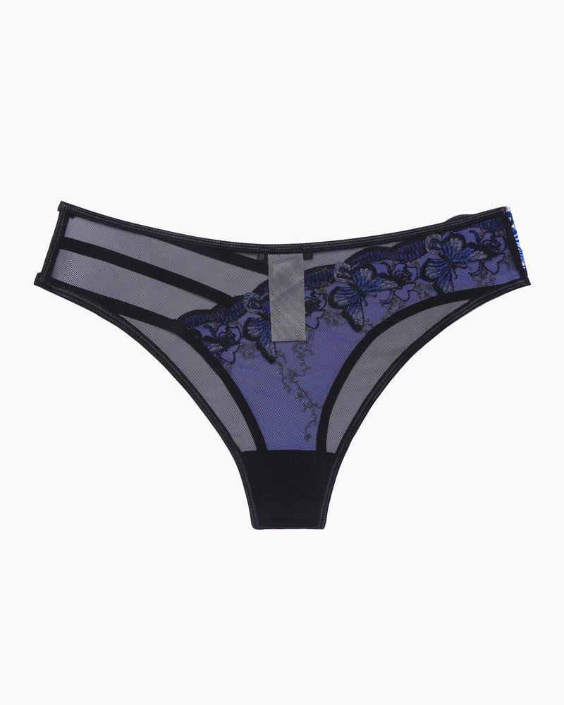 Avidlove blue mesh butterfly embroidered panties with black straps, sexy lingerie