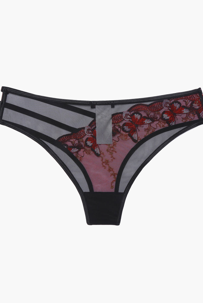Avidlove black mesh butterfly embroidered panties with red floral, low rise, sexy lingerie