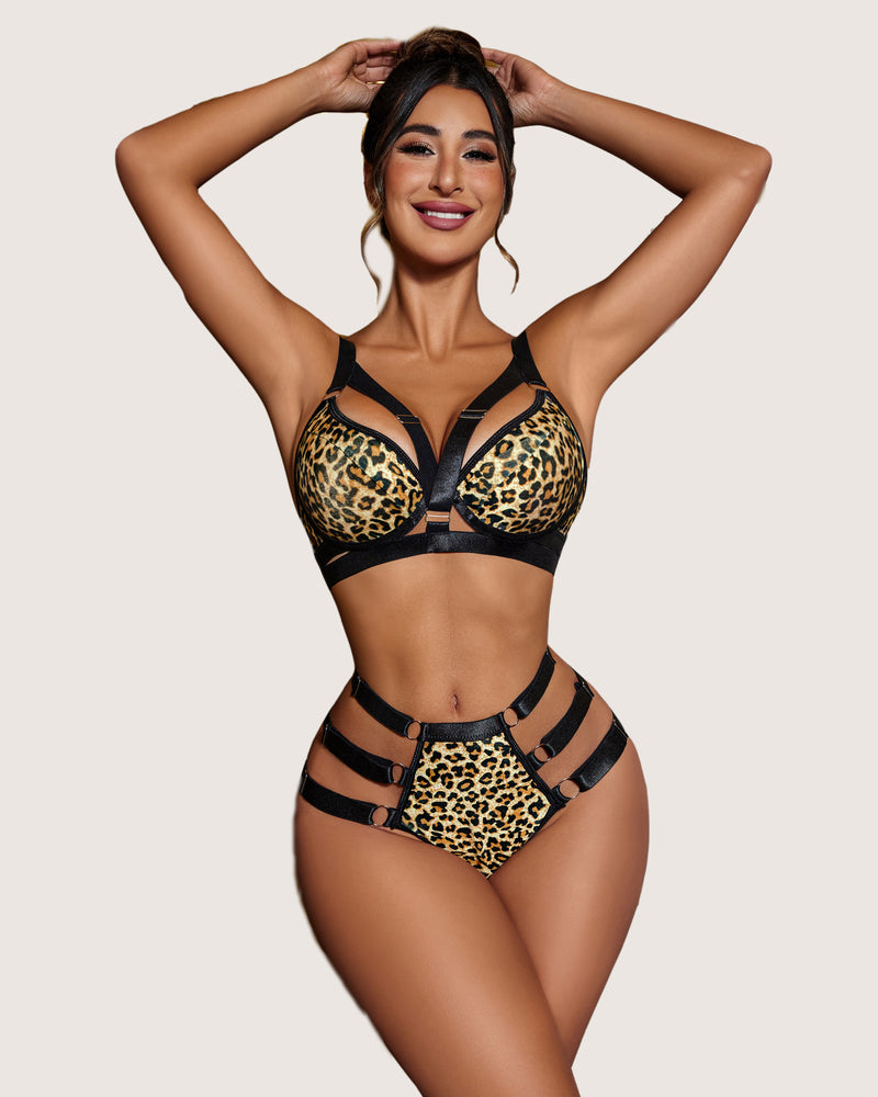 Avidlove leopard print push up bra and panty set, featuring underwire bra and strappy panty