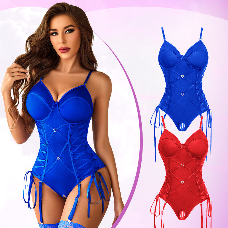 Avidlove Blue Corset Teddy Set with Adjustable Straps, and a Red Version
