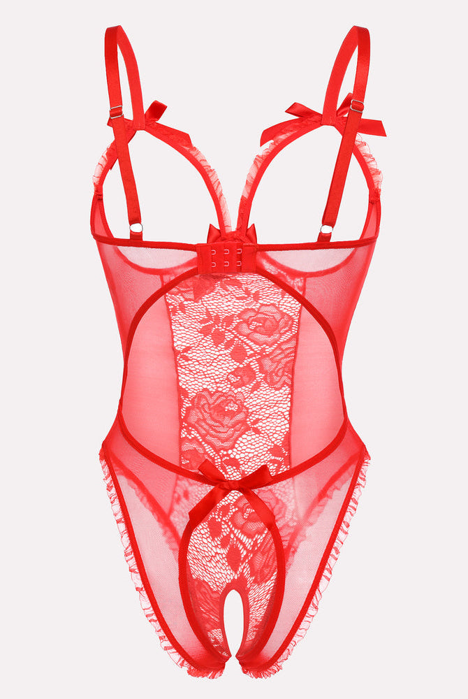 Floral Print Red Lace Mini Bodysuit with Adjustable Straps