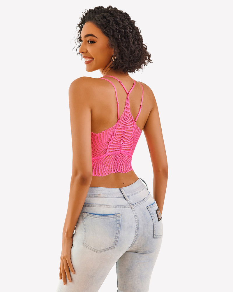 Avidlove pink lace crop top with jeans, adjustable straps and scalloped edge design. Sexy lingerie.
