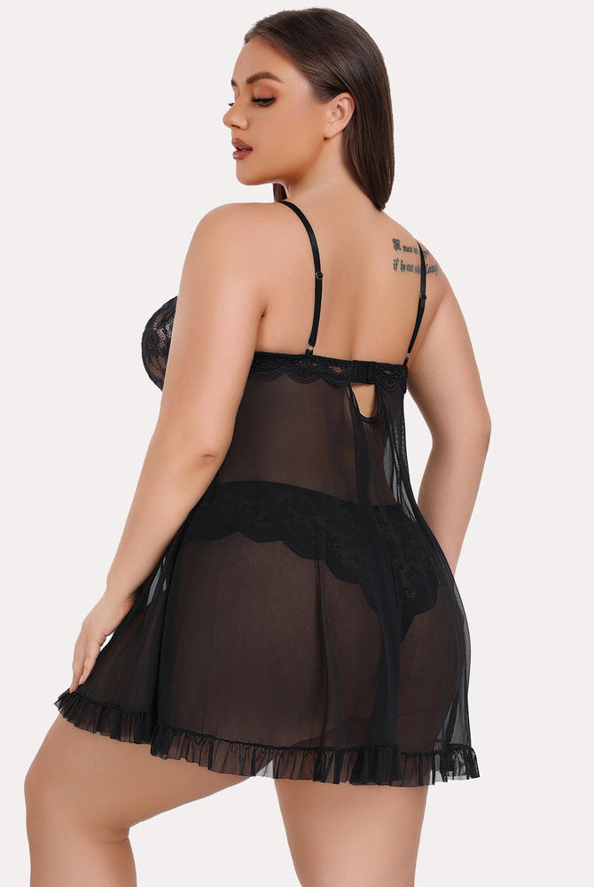 Plus Size Black Babydoll Lingerie with Lace Details - Sexy and Elegant