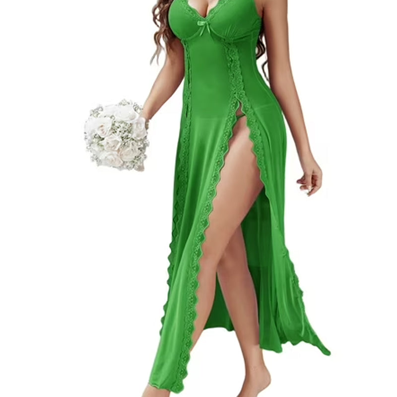 Lace Mesh Side Split Nightgowns