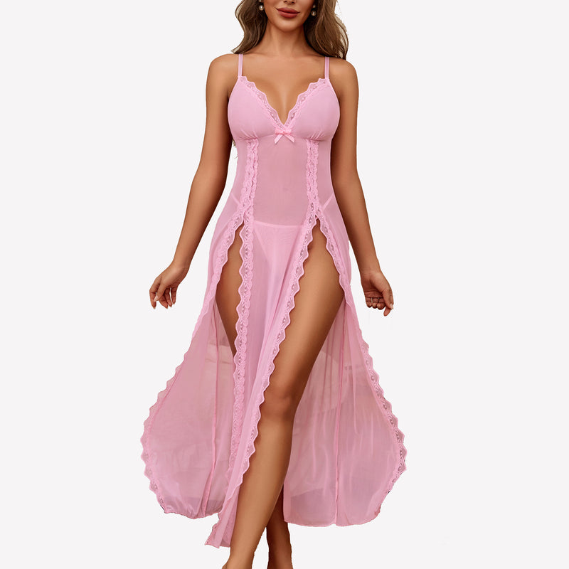 Lace Mesh Side Split Nightgowns