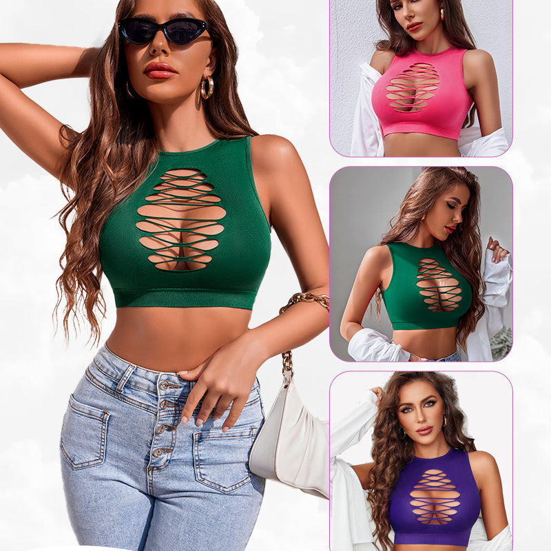 Green cut-out fishnet crop top. Stylish Avidlove lingerie for women. Features corset detailing.
