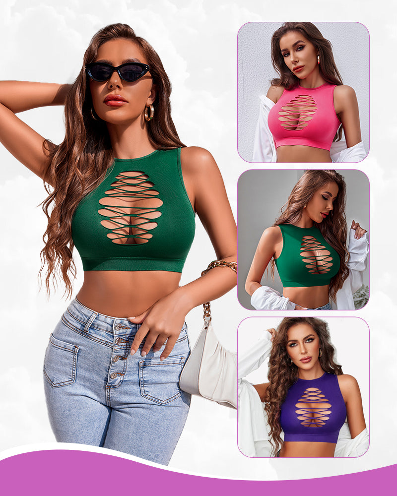 Green cut-out fishnet crop top. Stylish Avidlove lingerie for women. Features corset detailing.