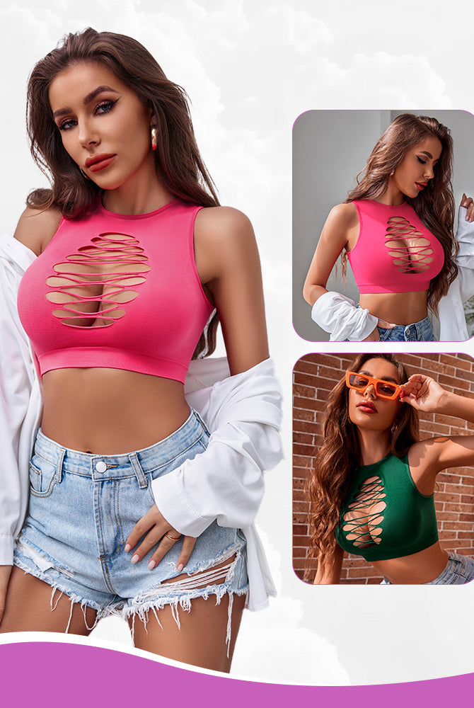 Pink cut-out crop top. Stylish lingerie with corset detail. Available in multiple colors.
