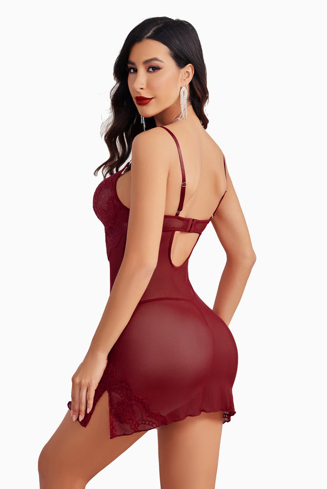 Burgundy lace underwire babydoll lingerie, romantic and sexy Avidlove Fairy lingerie