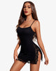 Black slip nightdress with lace trim, soft and close-fitting design for a confident look