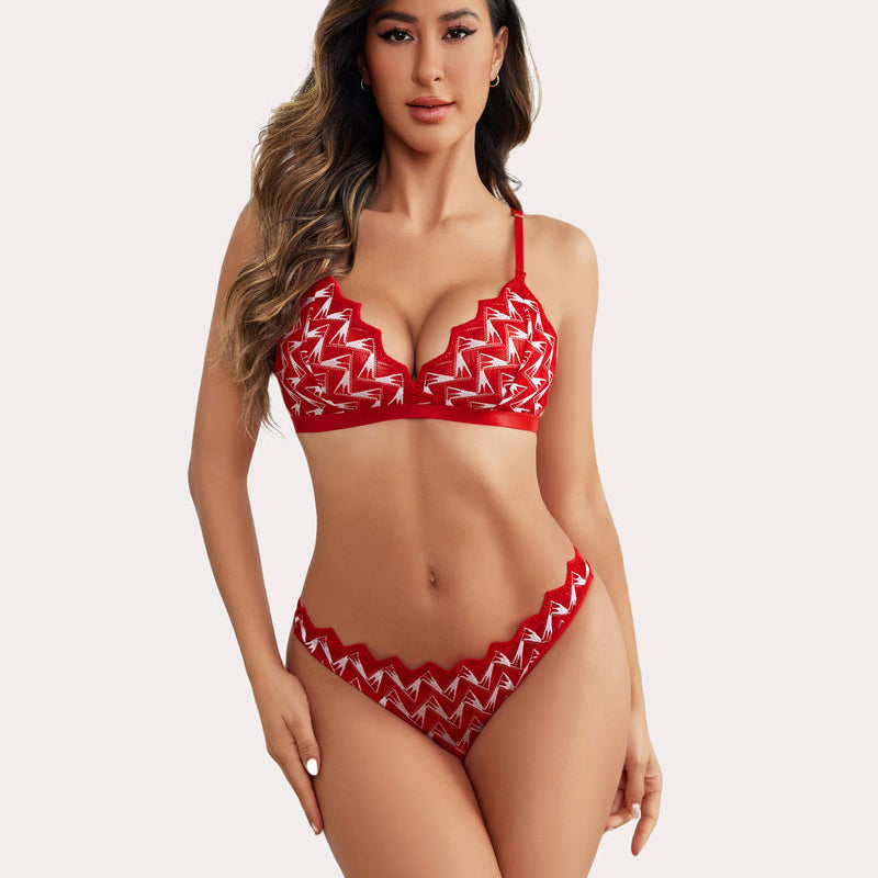 Red criss cross bra and panty set. Comfortable and sexy lingerie for women.