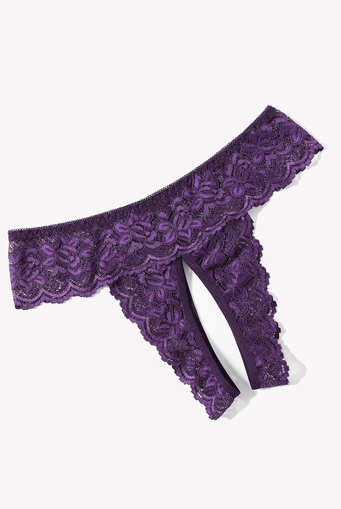 Avidlove purple floral lace open-back low-rise hipster lingerie, comfortable and sexy.