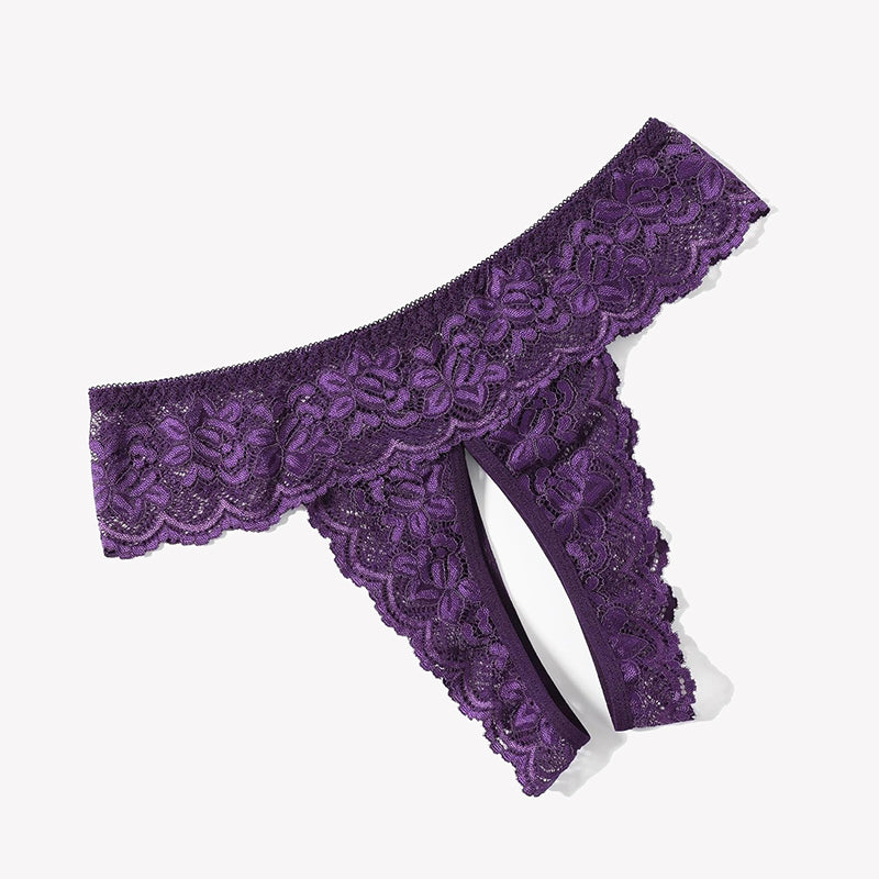 Avidlove purple floral lace open-back low-rise hipster lingerie, comfortable and sexy.